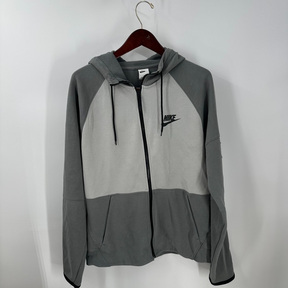 VTG‎ Nike Sportswear Tech Colorblock Sleeve Pocket Full-Zip Hoodie Gray Size L